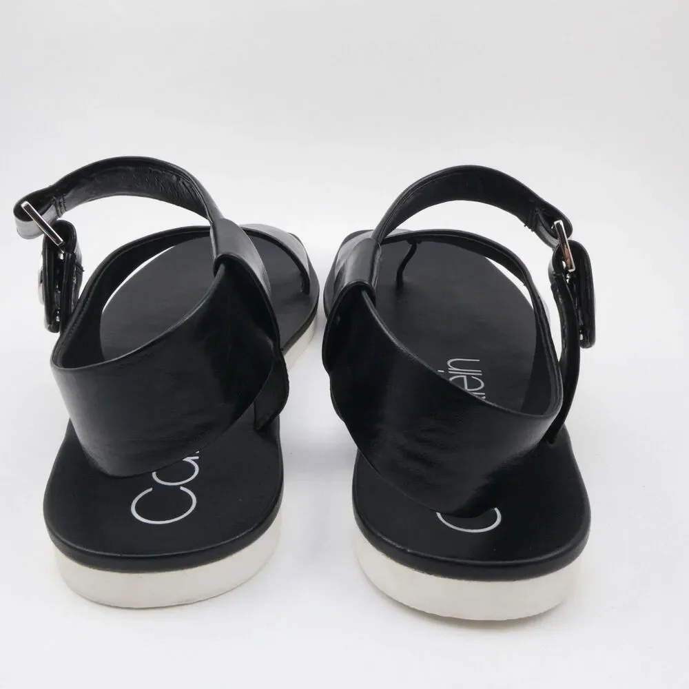 Calvin Klein Rikki Sandals Women's 9M Black Faux Leather Adjustable Snap Buckle